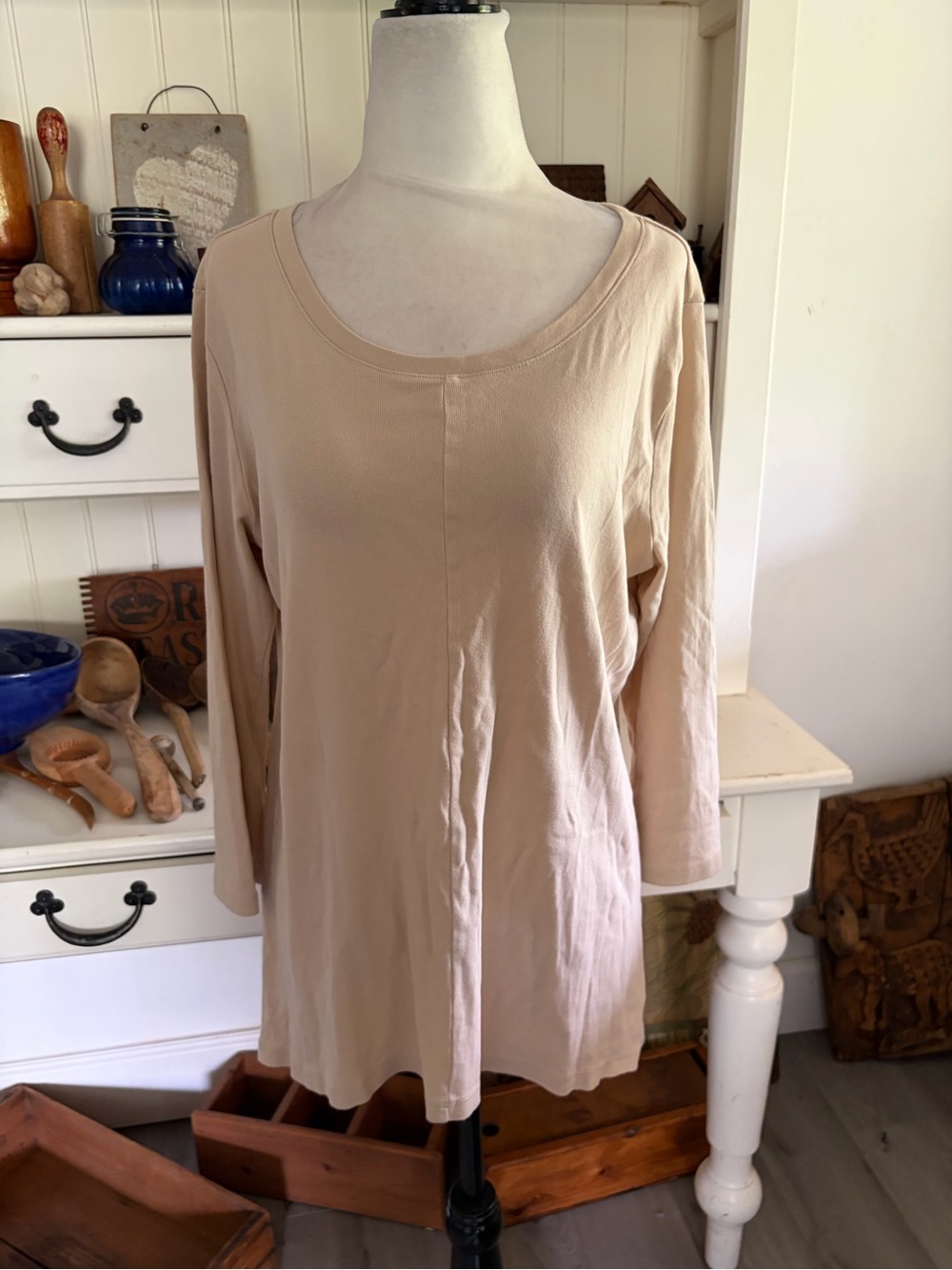 Women’s Long Sleeve Scoop Neck Top - Beige